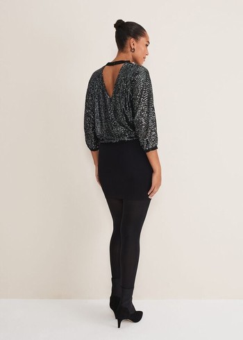 Phase Eight Becca Batwing Sequin Dress Black/Grey Canada | LJANFG-326